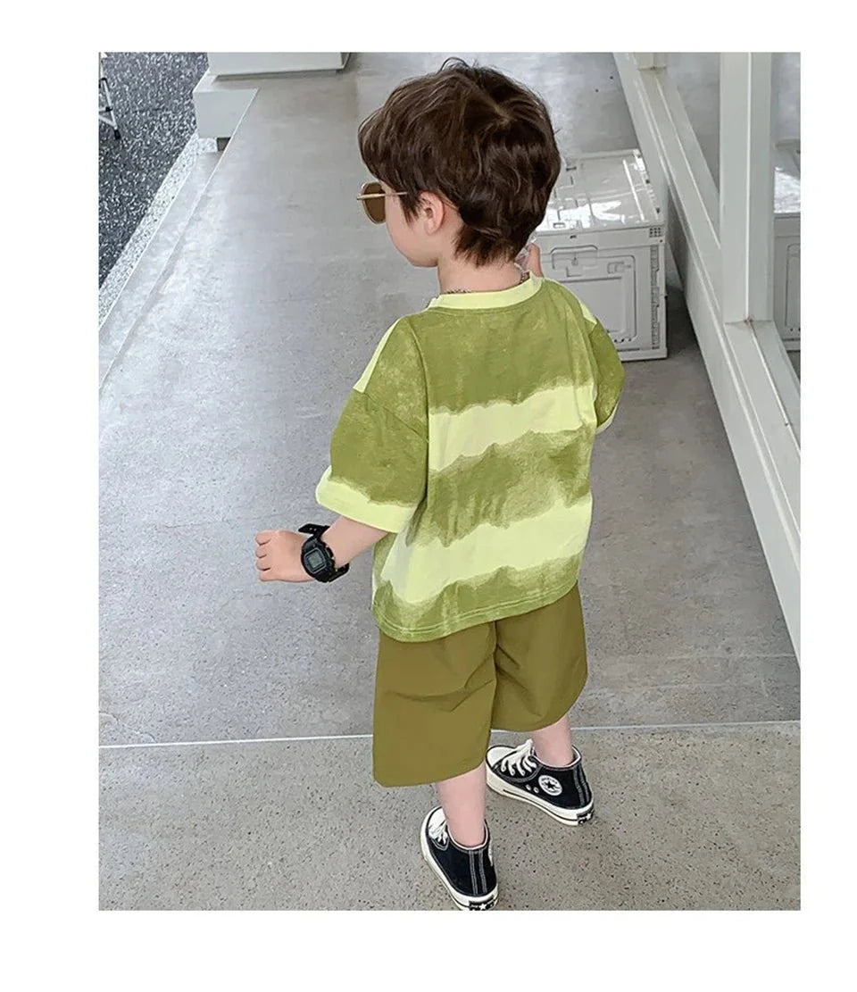 Boys Summer Clothes Set Camouflage Short Sleeve T-shirt + Cargo Shorts 2PCS Kids Casual Streetwear Outfit Two-piece set - Mom & Kids