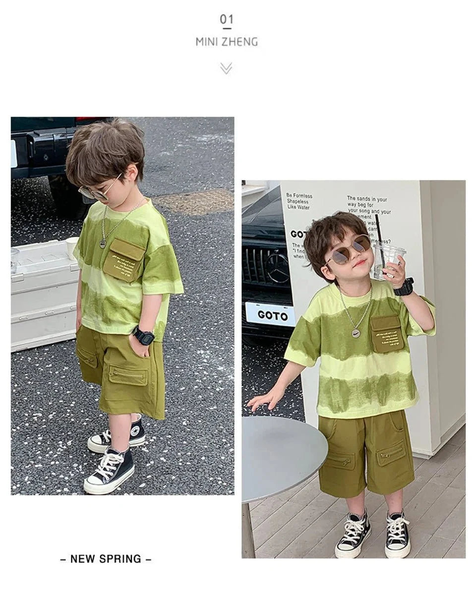 Boys Summer Clothes Set Camouflage Short Sleeve T-shirt + Cargo Shorts 2PCS Kids Casual Streetwear Outfit Two-piece set - Mom & Kids