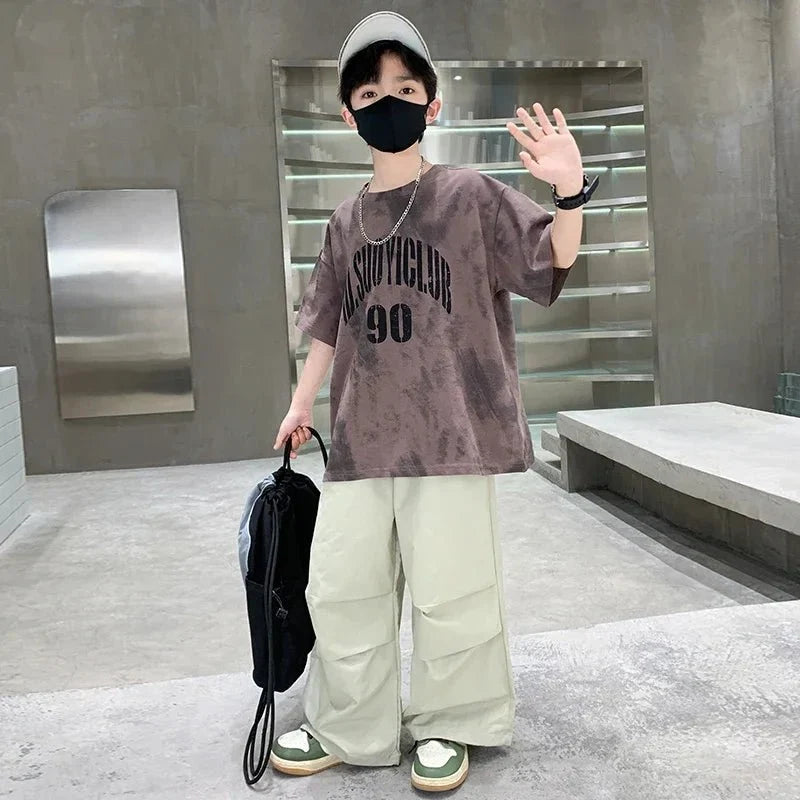 Boys Summer Clothing Set Children Casual Cotton Outfit Suit Brown Color Kids Cotton - Mom & Kids