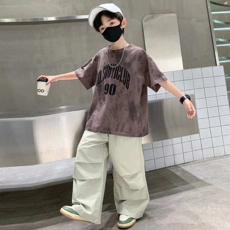 Boys Summer Clothing Set Children Casual Cotton Outfit Suit Brown Color Kids Cotton - Mom & Kids