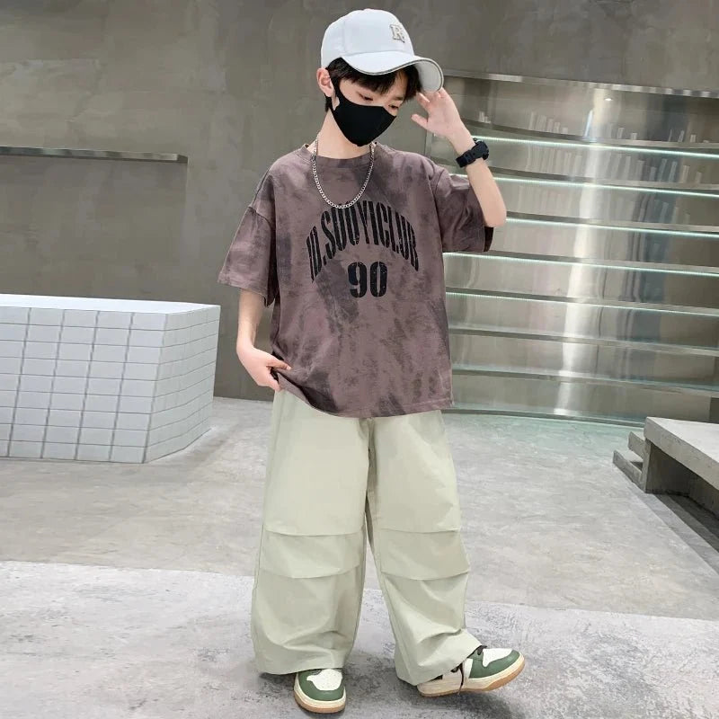 Boys Summer Clothing Set Children Casual Cotton Outfit Suit Brown Color Kids Cotton - Mom & Kids