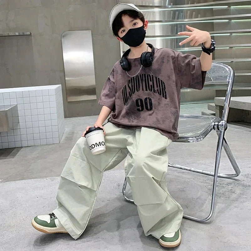 Boys Summer Clothing Set Children Casual Cotton Outfit Suit Brown Color Kids Cotton - Mom & Kids
