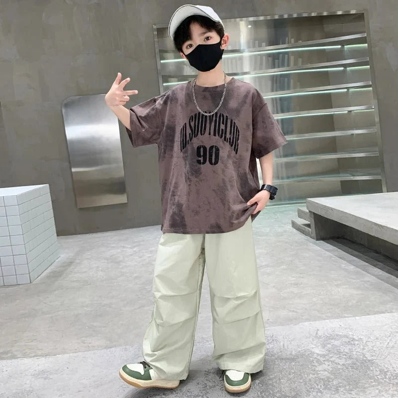 Boys Summer Clothing Set Children Casual Cotton Outfit Suit Brown Color Kids Cotton - Mom & Kids