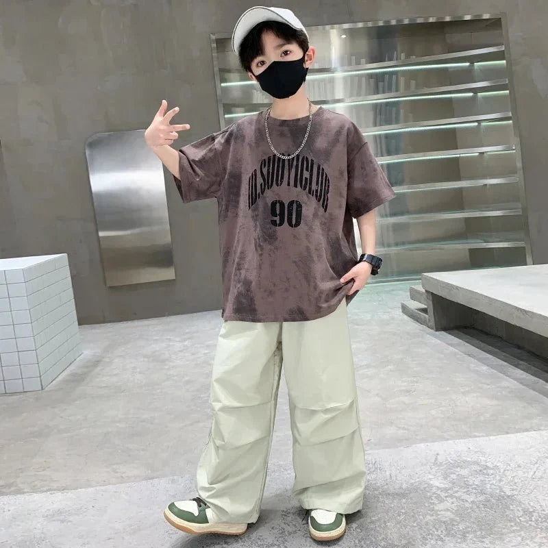 Boys Summer Clothing Set Children Casual Cotton Outfit Suit Brown Color Kids Cotton - Mom & Kids