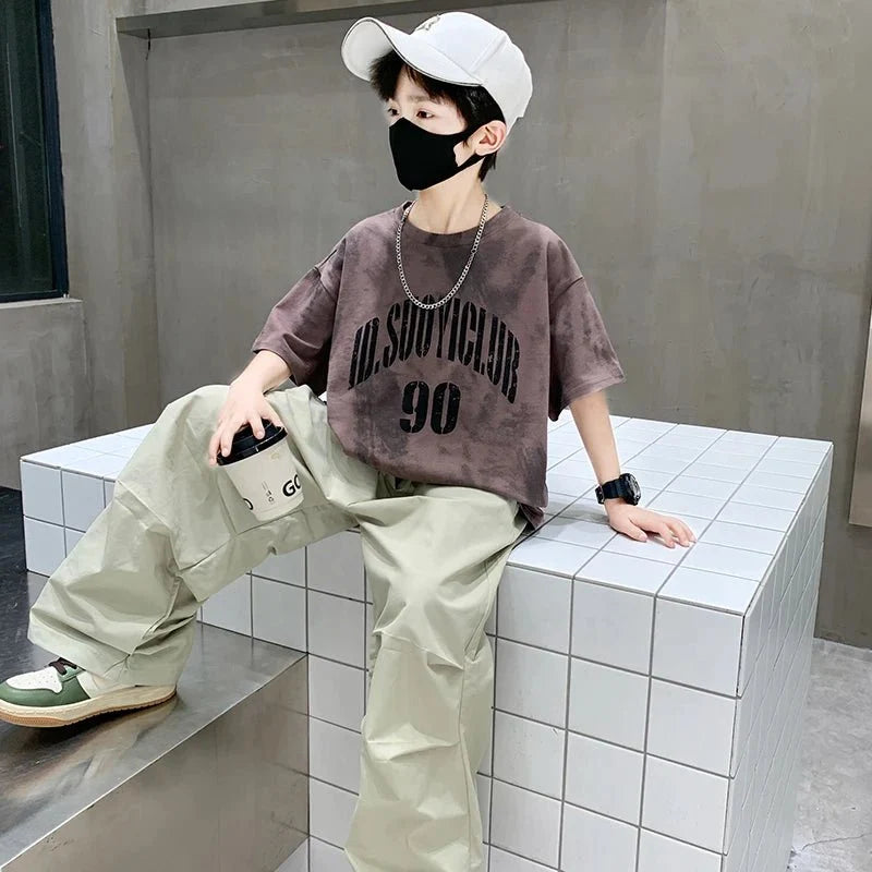 Boys Summer Clothing Set Children Casual Cotton Outfit Suit Brown Color Kids Cotton - Mom & Kids