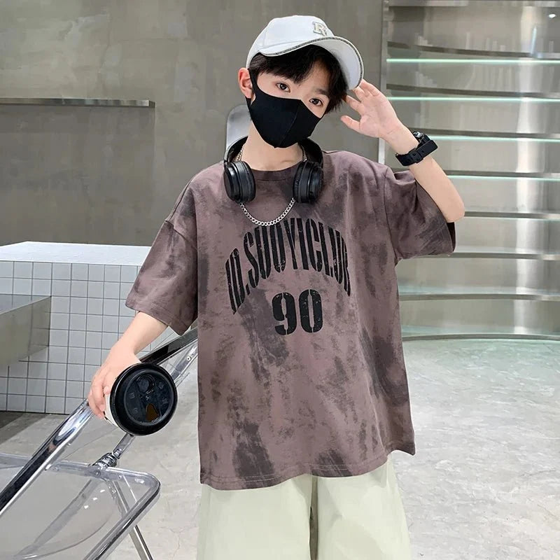 Boys Summer Clothing Set Children Casual Cotton Outfit Suit Brown Color Kids Cotton - Mom & Kids