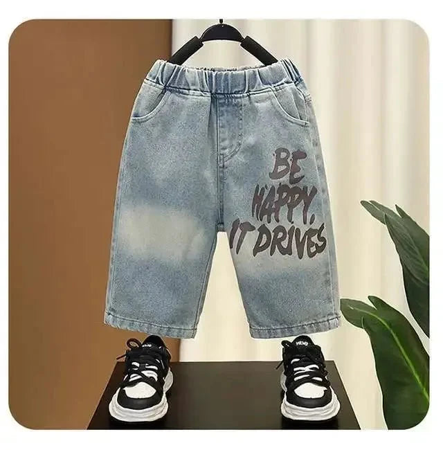 Boys Summer Clothing Set Letter Print Short Sleeved T-shirt+Denim Shorts 2Pcs Suit For Kids Handsome Casual Outfit - Mom & Kids