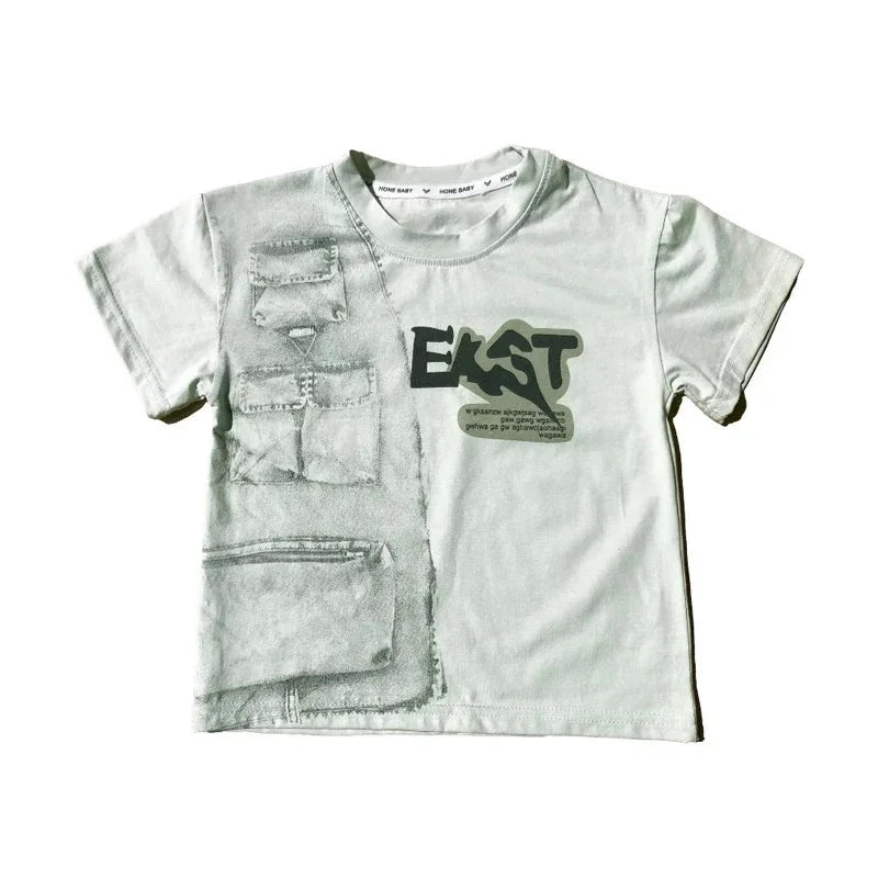 Boys Summer Clothing Set Letter Print Short Sleeved T-shirt+Denim Shorts 2Pcs Suit For Kids Handsome Casual Outfit - Mom & Kids