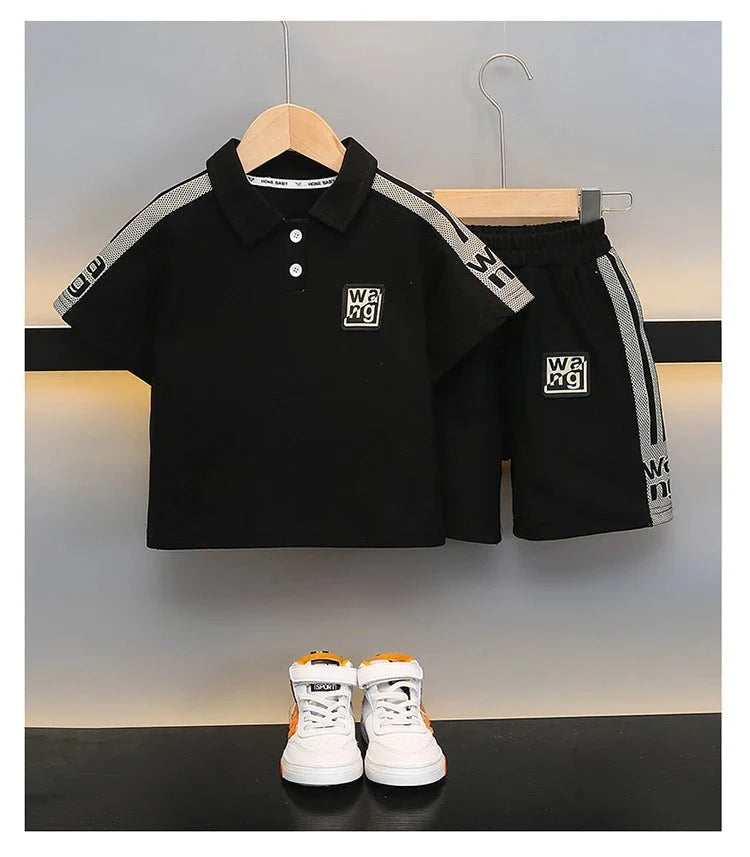 Boys Summer Polo Shirt Set New Baby Short-sleeved Two-piece Set Boys Children's Foreign Children's Clothing - Mom & Kids