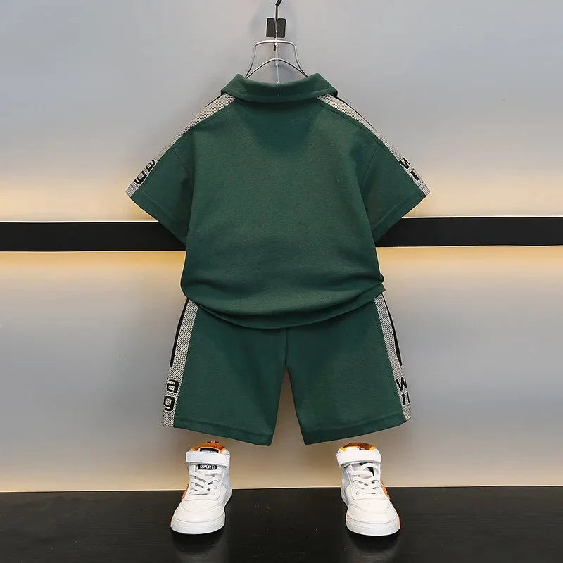 Boys Summer Polo Shirt Set New Baby Short-sleeved Two-piece Set Boys Children's Foreign Children's Clothing - Mom & Kids