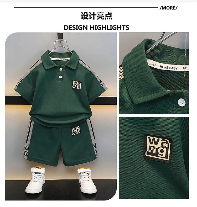 Boys Summer Polo Shirt Set New Baby Short-sleeved Two-piece Set Boys Children's Foreign Children's Clothing - Mom & Kids