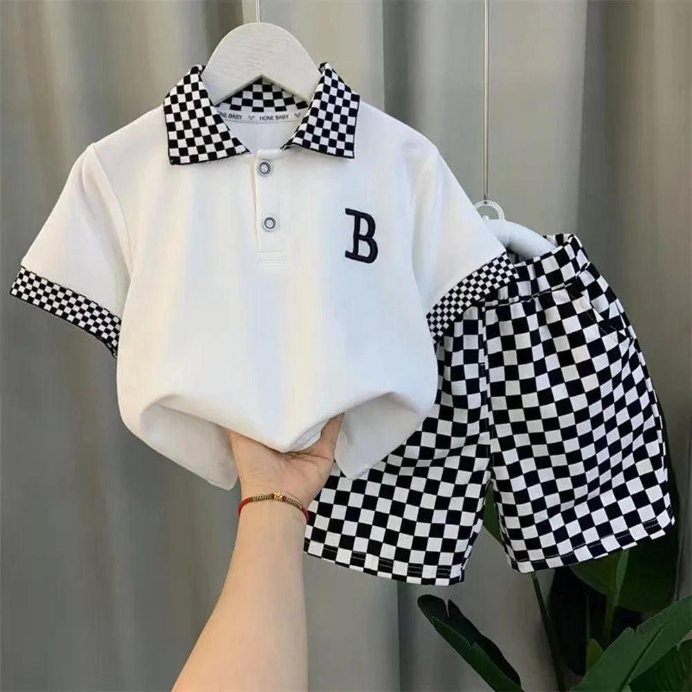 Boys Summer Polo Shirt Set New Children's Fashionable Short sleeved Boys and Babies Summer Clothing Two Piece Set Kids Outfits - Mom & Kids