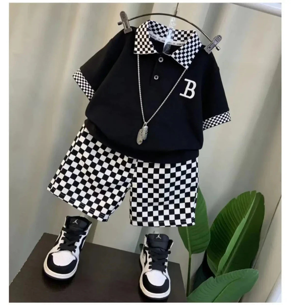 Boys Summer Polo Shirt Set New Children's Fashionable Short sleeved Boys and Babies Summer Clothing Two Piece Set Kids Outfits - Mom & Kids