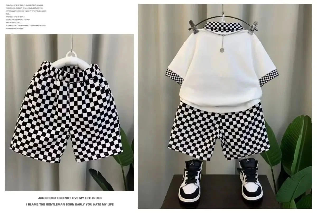 Boys Summer Polo Shirt Set New Children's Fashionable Short sleeved Boys and Babies Summer Clothing Two Piece Set Kids Outfits - Mom & Kids