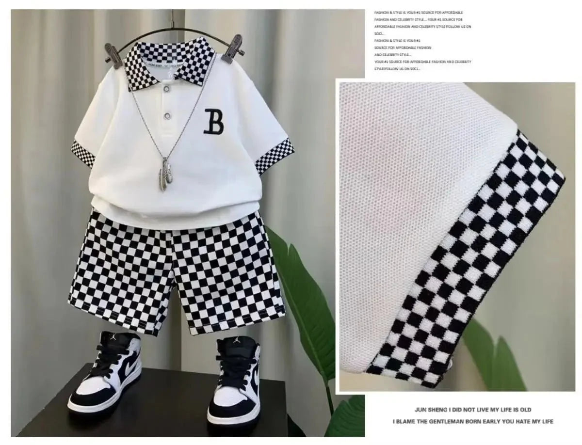 Boys Summer Polo Shirt Set New Children's Fashionable Short sleeved Boys and Babies Summer Clothing Two Piece Set Kids Outfits - Mom & Kids