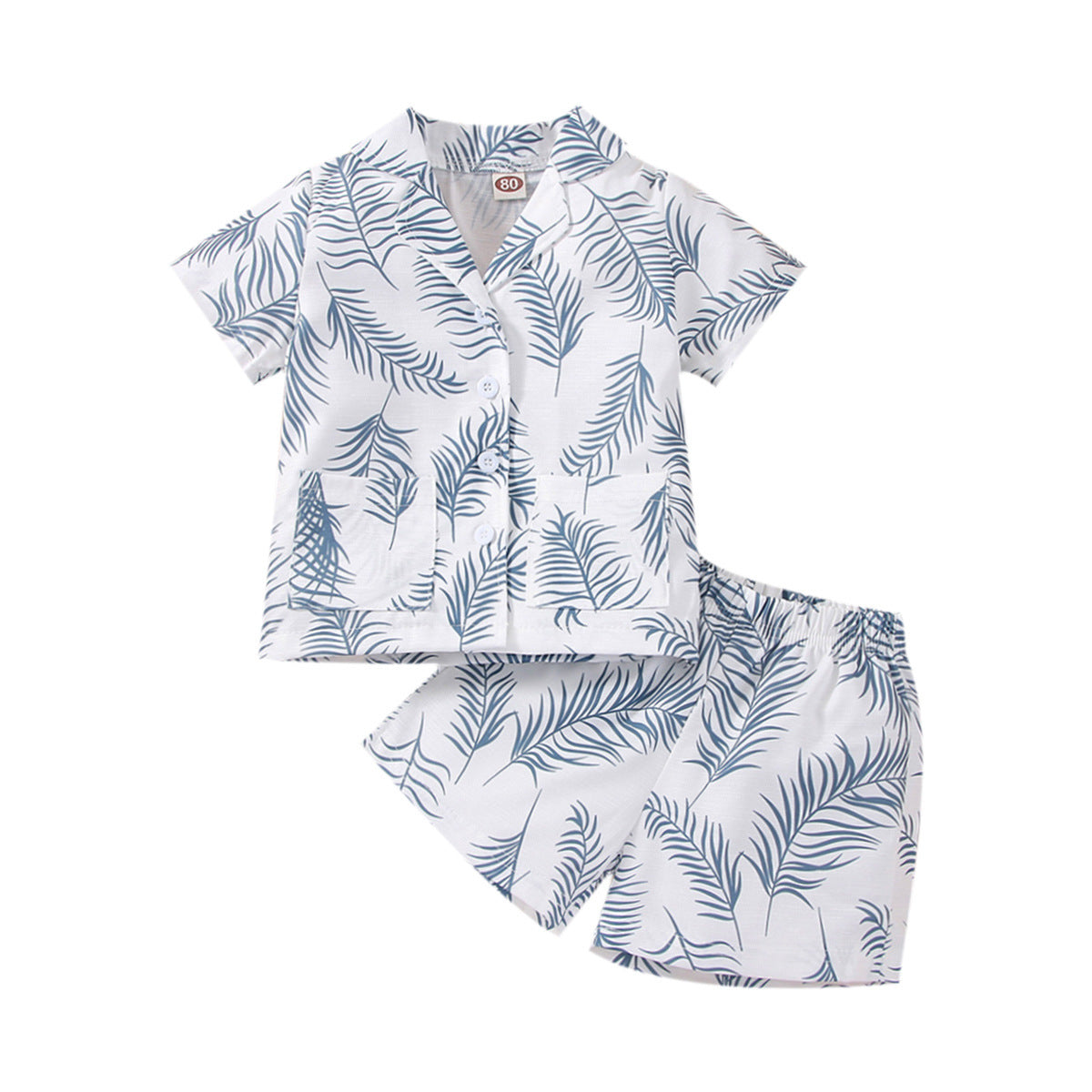Baby Rainbow Leaves Printed Casual Shorts Suit