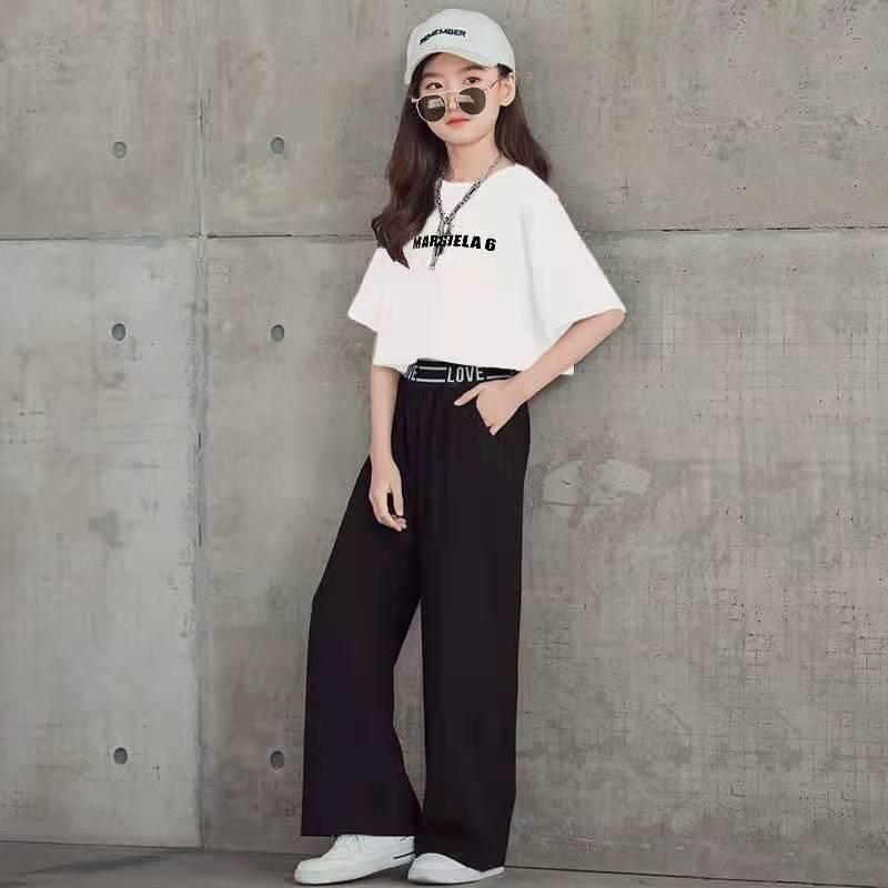Girls Summer Two Piece Outfit – Short Sleeve Top & Wide Leg Pants