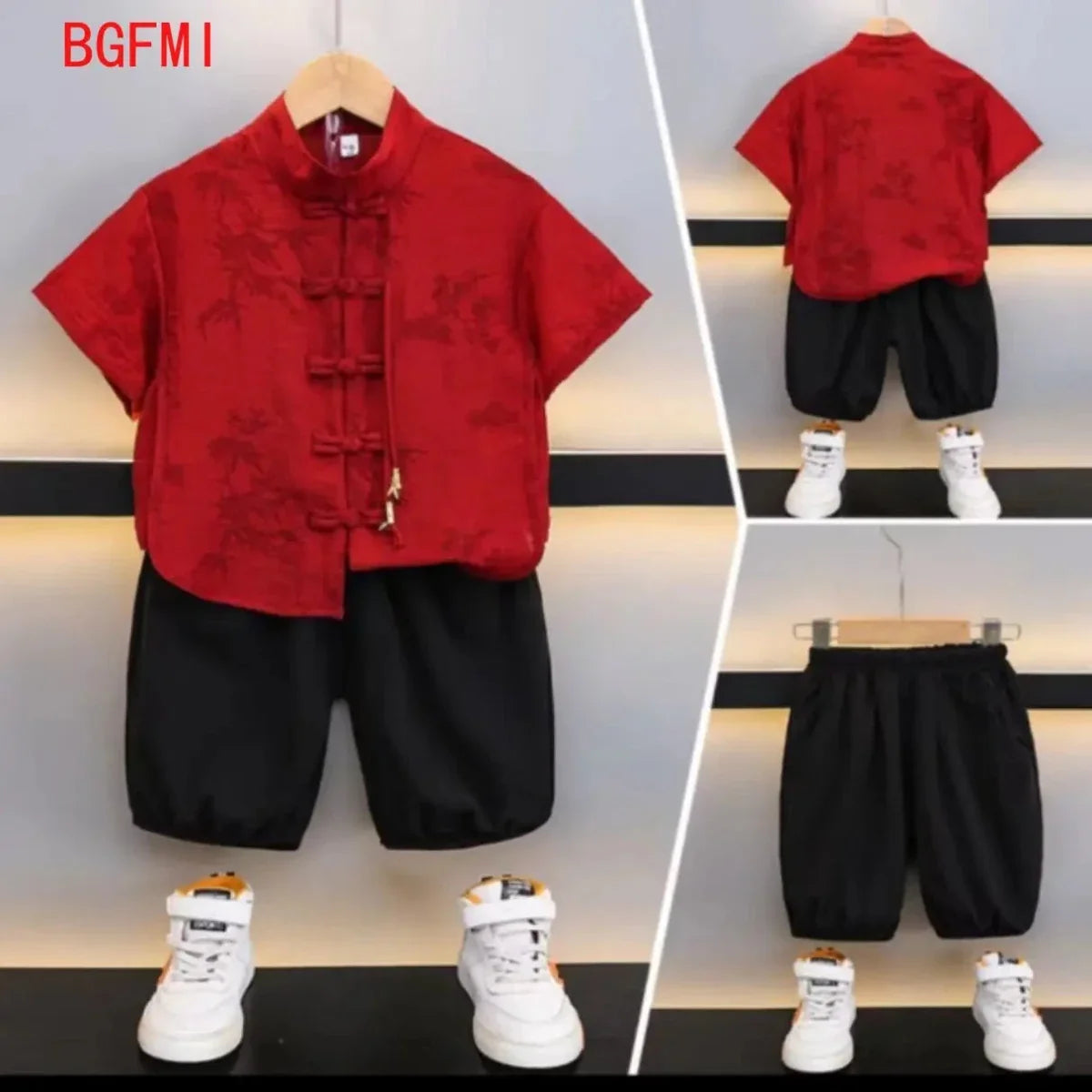 Chidren Clothing Set Casual Boys Summer Chinese Style Short Sleeve Shirt Shorts 2 PCs Set Kids Chinese Traditional Clothing - Mom & Kids