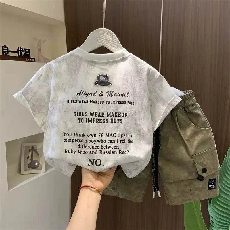 Children Boutique Summer Outfits 2025 New Boys Sleeveless Hat Letter T-Shirt And Pocket Shorts 2pcs Fashion Set Kid Sport Suit - Mom & Kids