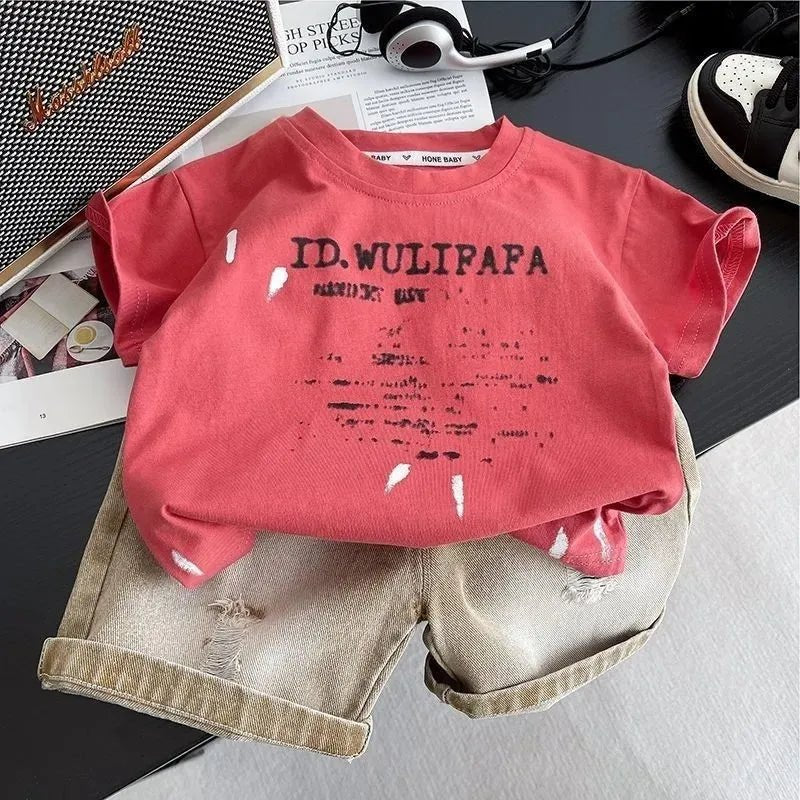 Children's Clothes Summer Thin Loose Casual Kids Tracksuit Popular Design Baby Boy Short Sleeve Suit T-shirt Shorts