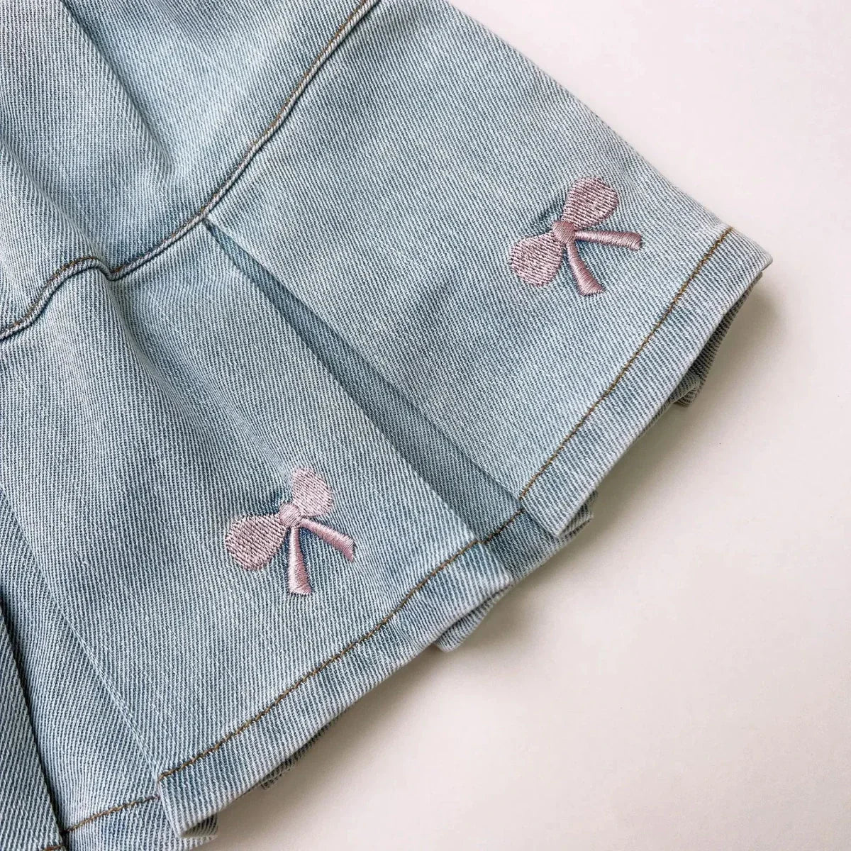 Children's Clothing Sets Cartoon Embroidered Lapel Sleeveless Top + Bow Embroidered Denim Skirt 2pcs Baby Girl Outfit Set - Mom & Kids