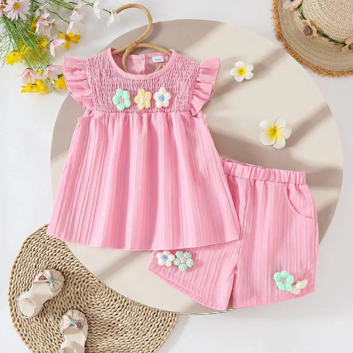 Children's Clothing Sets Small Flower Sleeveless Top + Bow Shorts 2pcs Sets Toddler Girl Clothes Kids Boutique Clothes
