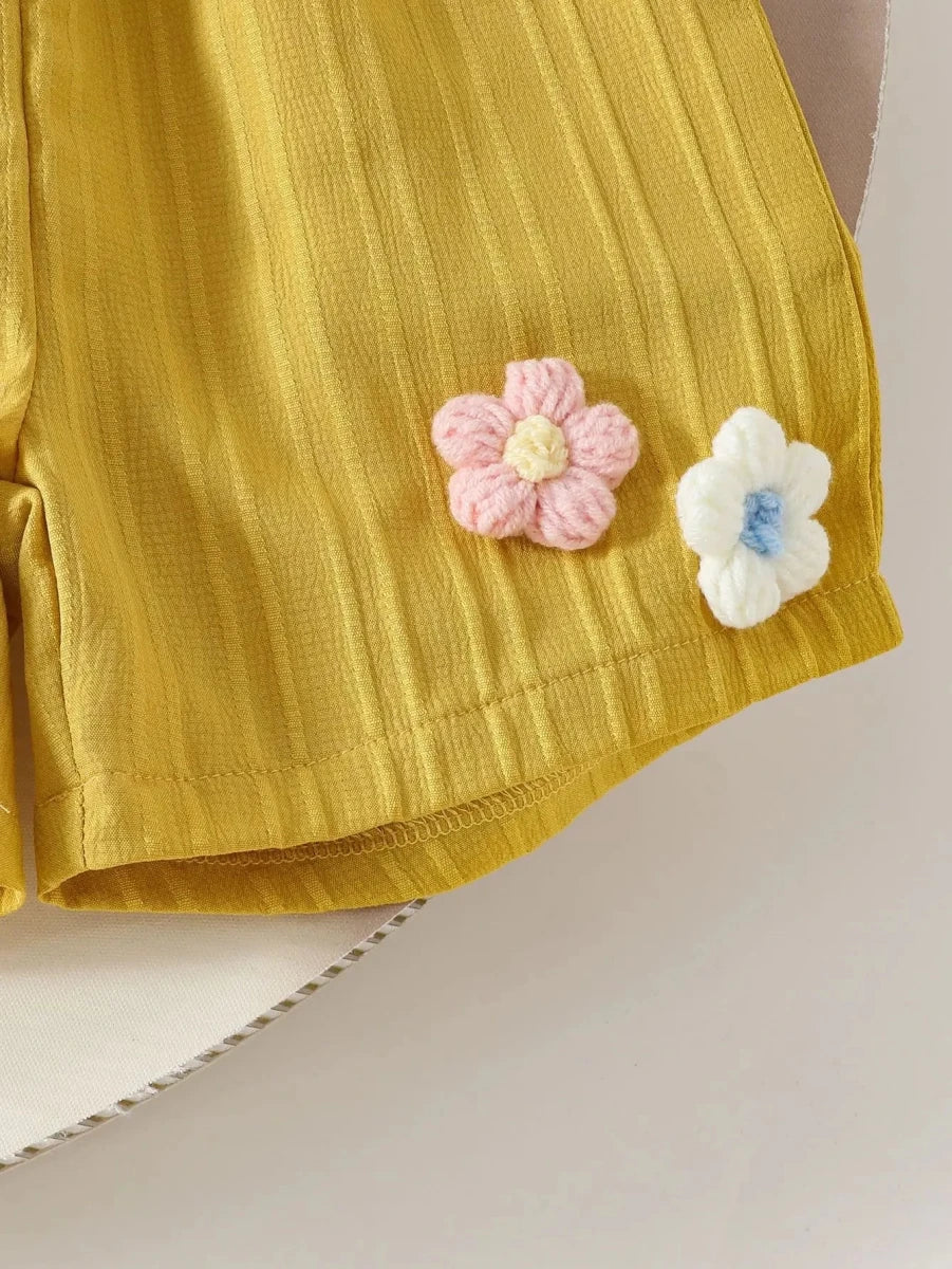 Children's Clothing Sets Small Flower Sleeveless Top + Bow Shorts 2pcs Sets Toddler Girl Clothes Kids Boutique Clothes - Mom & Kids