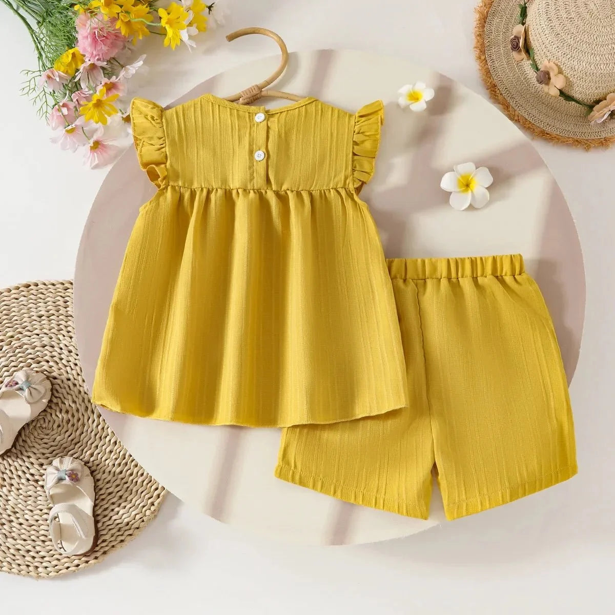 Children's Clothing Sets Small Flower Sleeveless Top + Bow Shorts 2pcs Sets Toddler Girl Clothes Kids Boutique Clothes - Mom & Kids