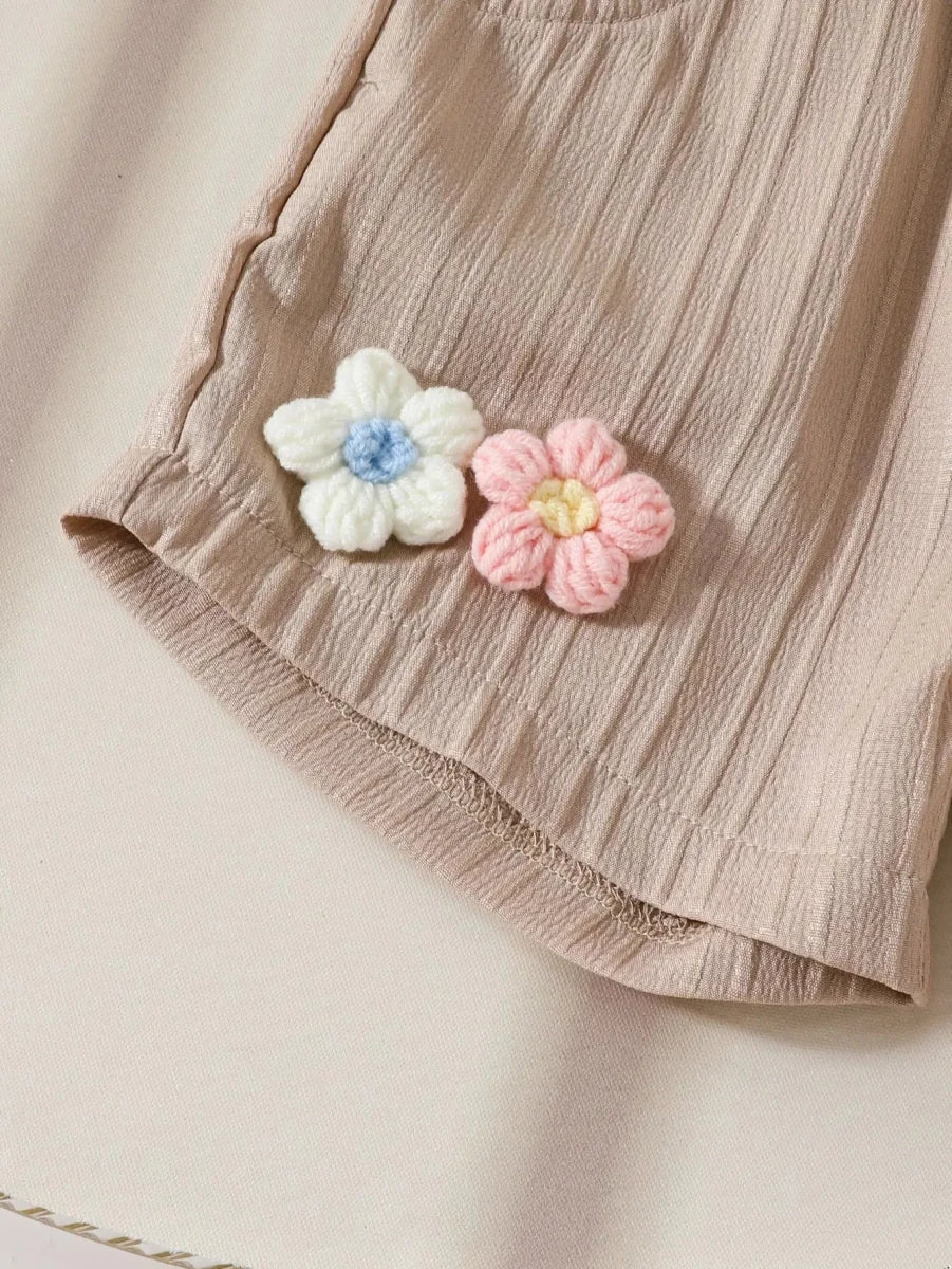 Children's Clothing Sets Small Flower Sleeveless Top + Bow Shorts 2pcs Sets Toddler Girl Clothes Kids Boutique Clothes - Mom & Kids