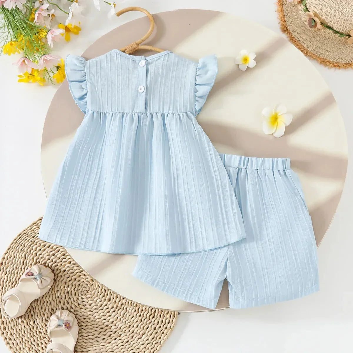 Children's Clothing Sets Small Flower Sleeveless Top + Bow Shorts 2pcs Sets Toddler Girl Clothes Kids Boutique Clothes - Mom & Kids