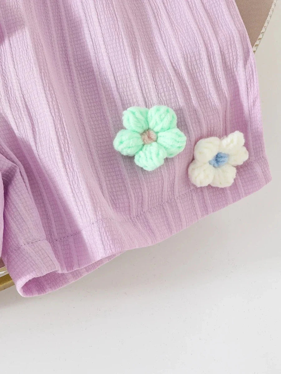 Children's Clothing Sets Small Flower Sleeveless Top + Bow Shorts 2pcs Sets Toddler Girl Clothes Kids Boutique Clothes - Mom & Kids