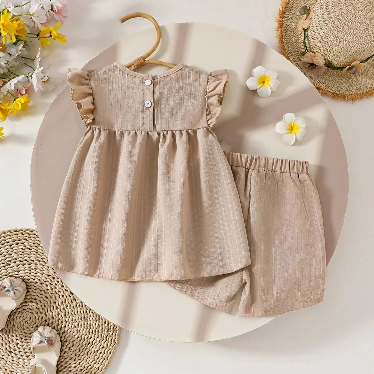 Children's Clothing Sets Small Flower Sleeveless Top + Bow Shorts 2pcs Sets Toddler Girl Clothes Kids Boutique Clothes - Mom & Kids