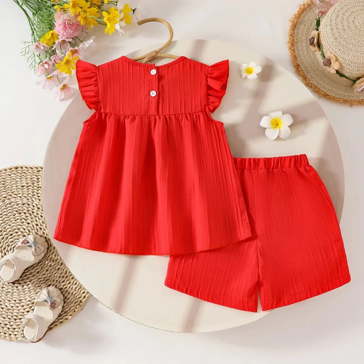 Children's Clothing Sets Small Flower Sleeveless Top + Bow Shorts 2pcs Sets Toddler Girl Clothes Kids Boutique Clothes - Mom & Kids