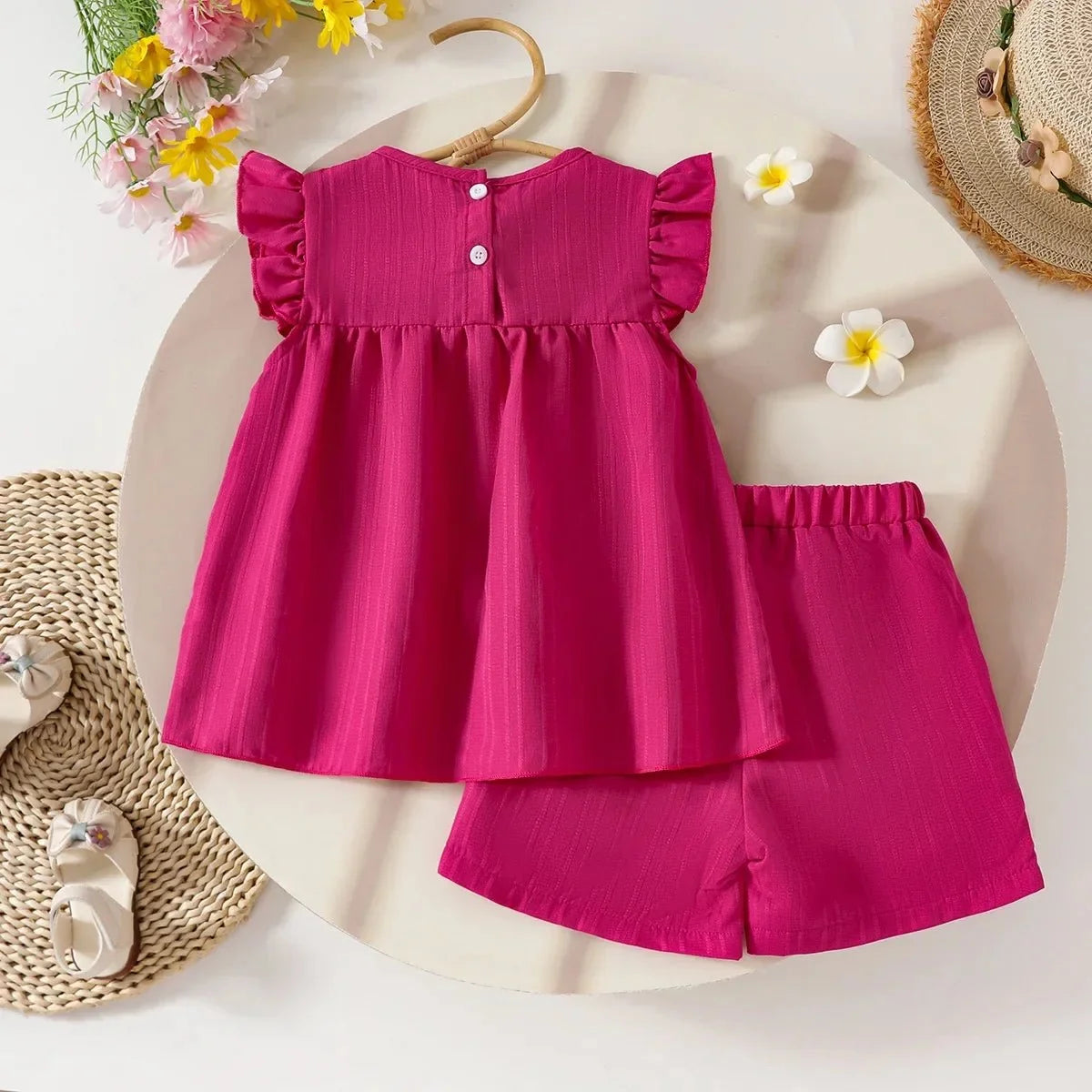 Children's Clothing Sets Small Flower Sleeveless Top + Bow Shorts 2pcs Sets Toddler Girl Clothes Kids Boutique Clothes - Mom & Kids