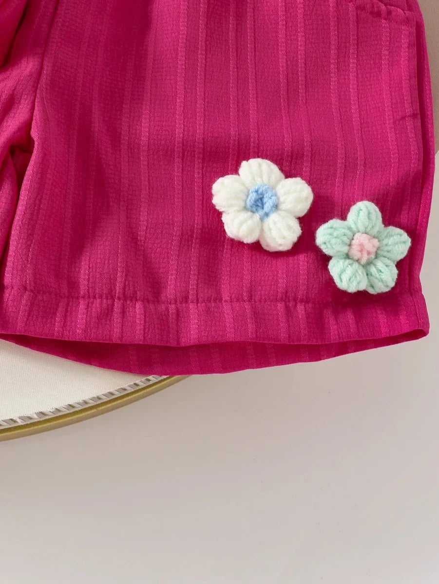 Children's Clothing Sets Small Flower Sleeveless Top + Bow Shorts 2pcs Sets Toddler Girl Clothes Kids Boutique Clothes - Mom & Kids