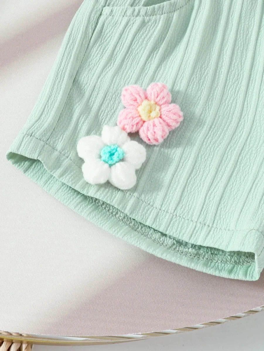 Children's Clothing Sets Small Flower Sleeveless Top + Bow Shorts 2pcs Sets Toddler Girl Clothes Kids Boutique Clothes - Mom & Kids