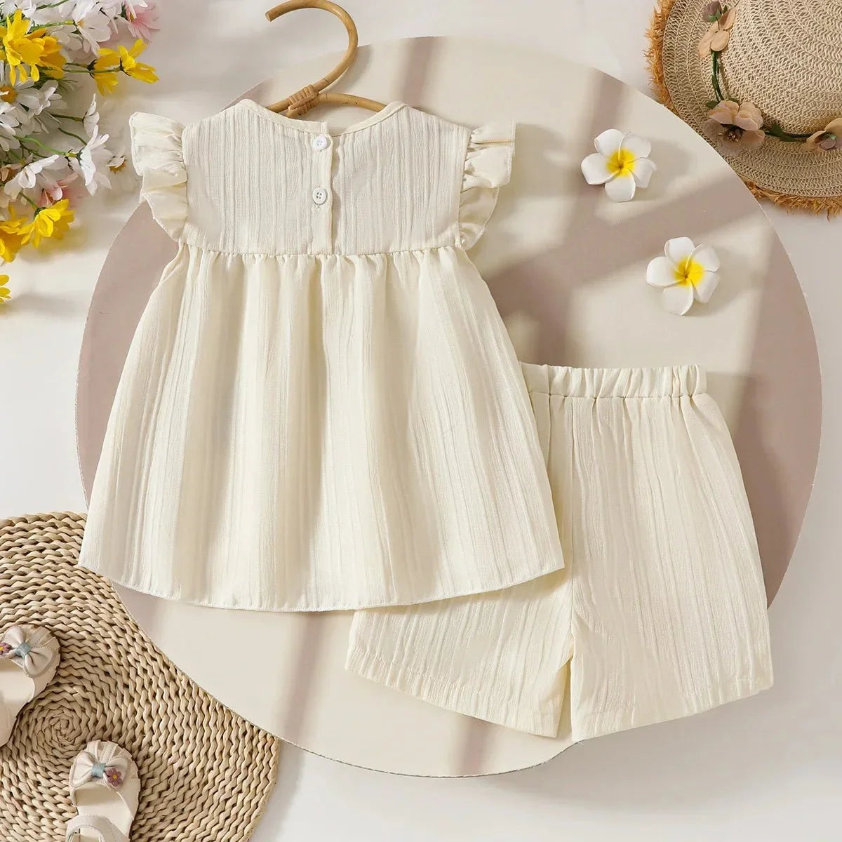 Children's Clothing Sets Small Flower Sleeveless Top + Bow Shorts 2pcs Sets Toddler Girl Clothes Kids Boutique Clothes - Mom & Kids