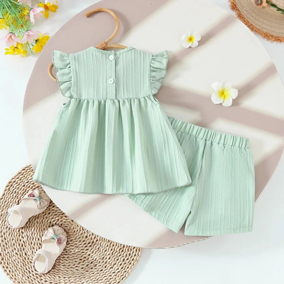 Children's Clothing Sets Small Flower Sleeveless Top + Bow Shorts 2pcs Sets Toddler Girl Clothes Kids Boutique Clothes - Mom & Kids