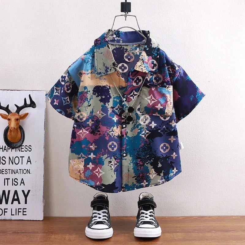 Children's shirts summer style short sleeved boys' tops baby coats children's clothing Hong Kong style casual trend wholesale - Mom & Kids