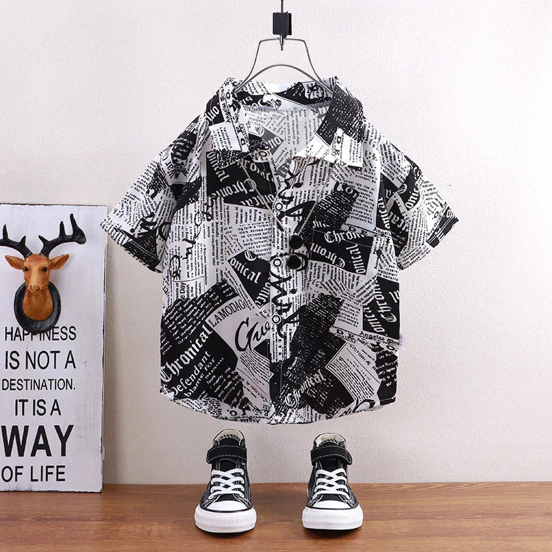 Children's shirts summer style short sleeved boys' tops baby coats children's clothing Hong Kong style casual trend wholesale - Mom & Kids