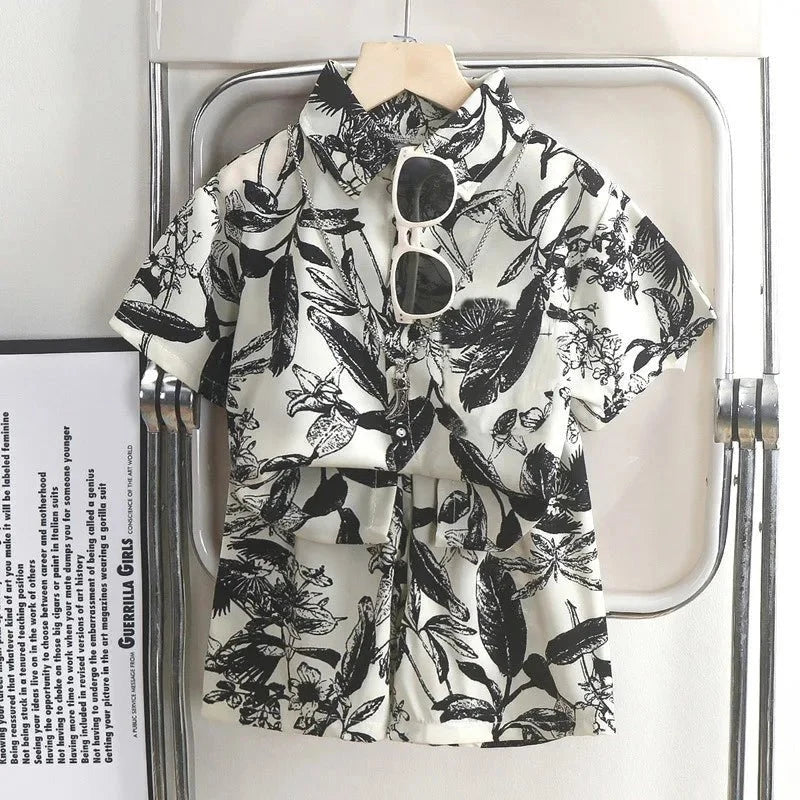 Childrens Summer Beach Outfit Boys Short Sleeve Shirt and Shorts Two Piece Set Casual Baby Clothes Toddler Clothing - Mom & Kids