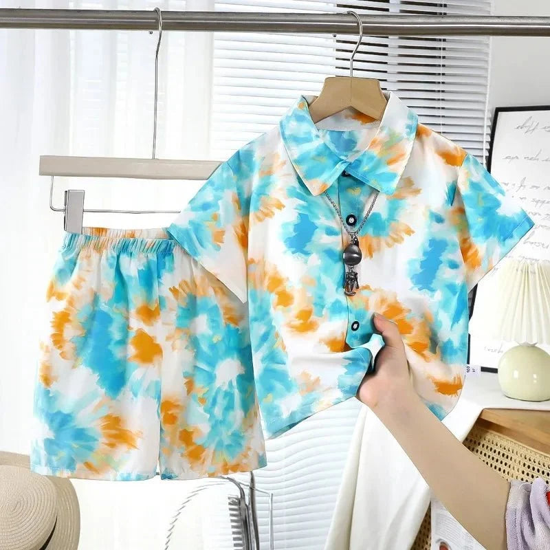 Childrens Summer Beach Outfit Boys Short Sleeve Shirt and Shorts Two Piece Set Casual Baby Clothes Toddler Clothing - Mom & Kids