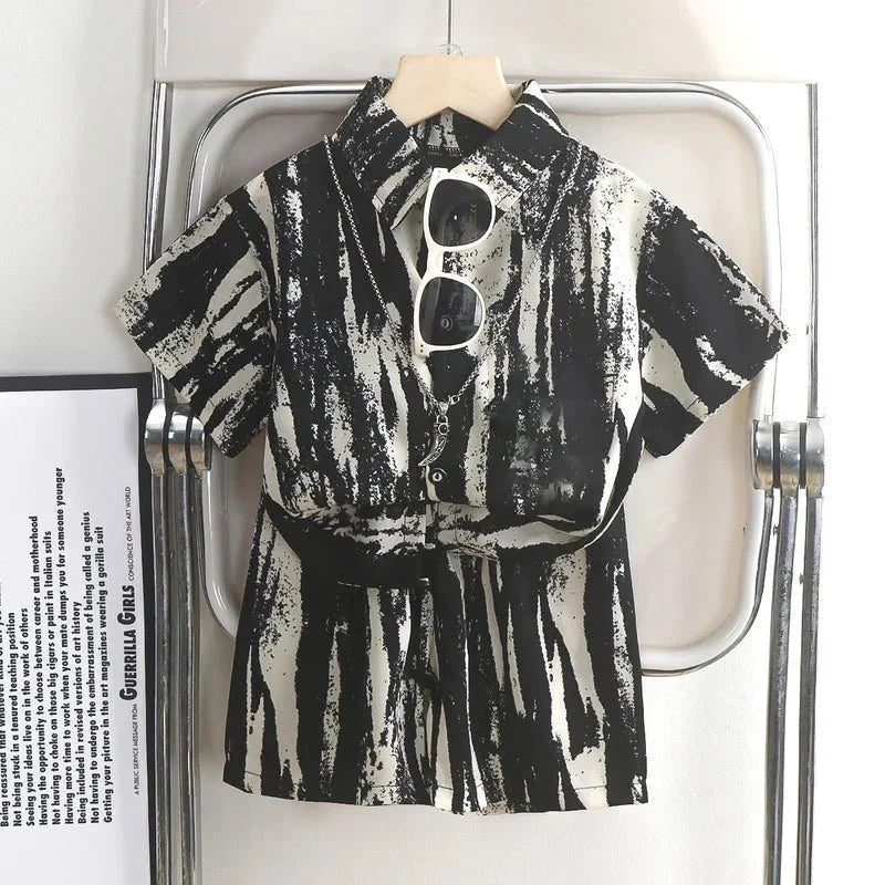 Childrens Summer Beach Outfit Boys Short Sleeve Shirt and Shorts Two Piece Set Casual Baby Clothes Toddler Clothing