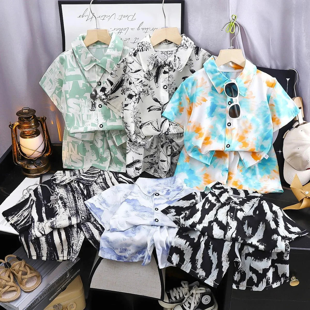Childrens Summer Beach Outfit Boys Short Sleeve Shirt and Shorts Two Piece Set Casual Baby Clothes Toddler Clothing - Mom & Kids