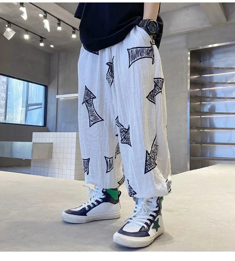 Children's Summer Set Korean Version Boy Hip Hop Loose Short Sleeve T-shirt Casual Mosquito Pants 2-piece Set - Mom & Kids