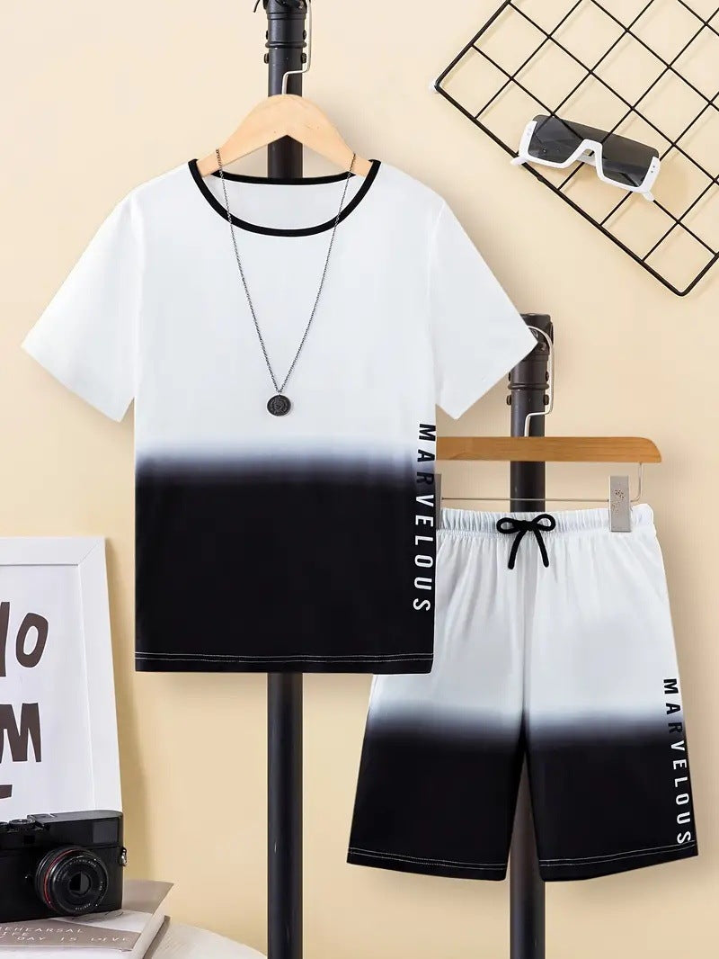 Boys' Casual Short Sleeve T-shirt Top Shorts Two-piece Set