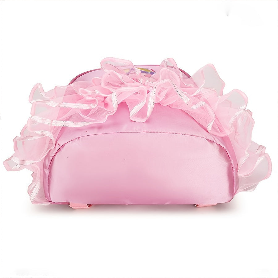 Chic Magenta Ballet Dance Backpack with Embroidered Shoes & Bow Detail - Lightweight, Foldable Nylon School Bag with
