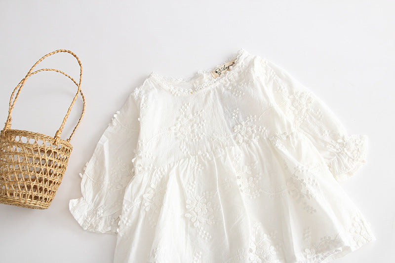 Sweet Young Girl Pure White Embroidered Romper