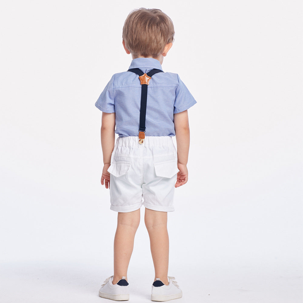 Summer Korean Style Boy's Short-sleeved Shirt Suspender Pants Suit