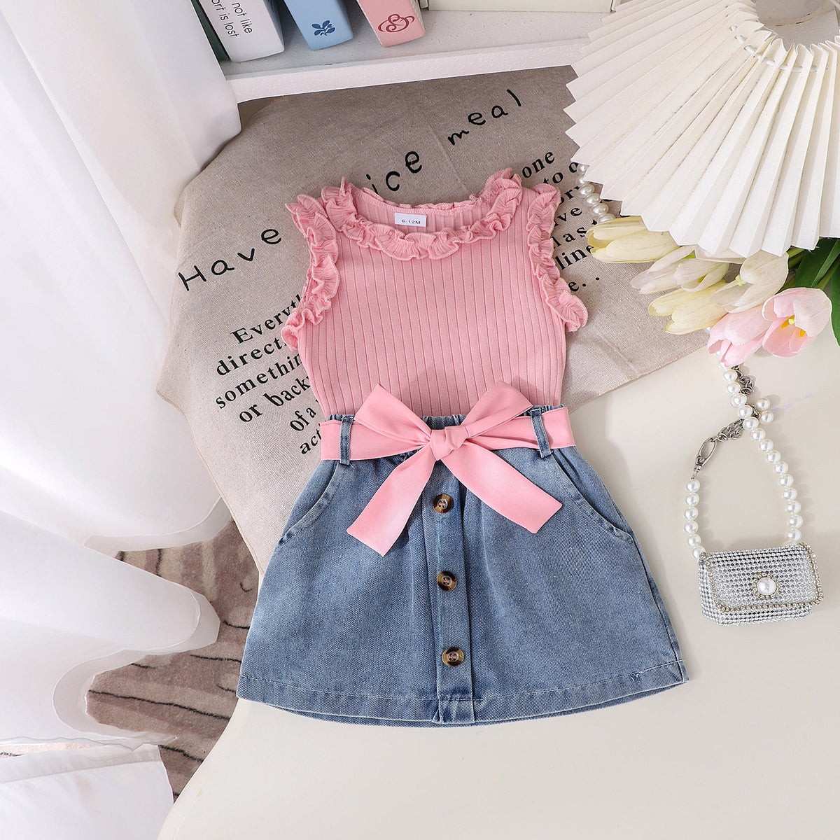 Summer Denim Skirt Belt Three-piece Set ()